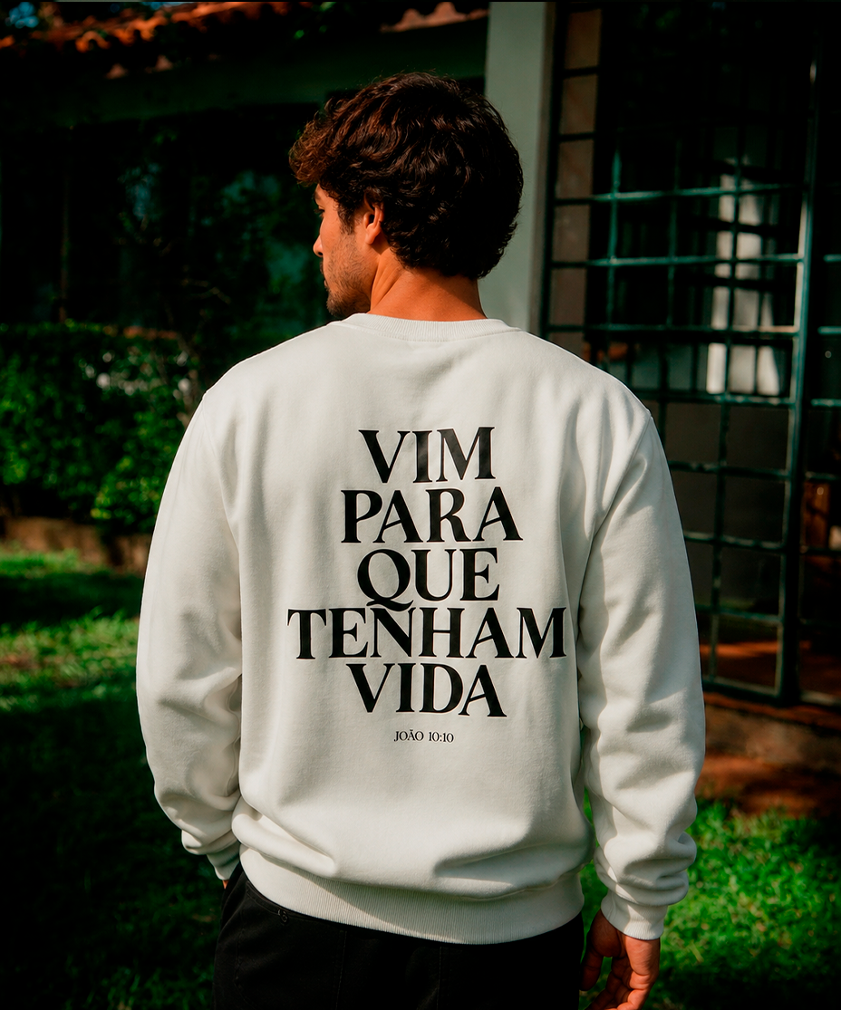 Moletom Vida Masculino Offwhite c/ Preto