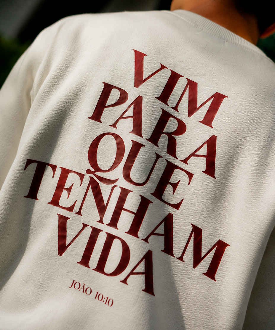 Moletom Vida Masculino Offwhite c/ Vinho