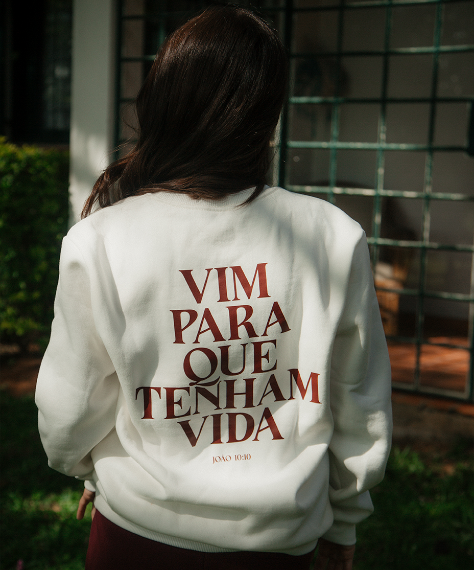 Moletom Vida Feminino OffWhite c/ Vinho
