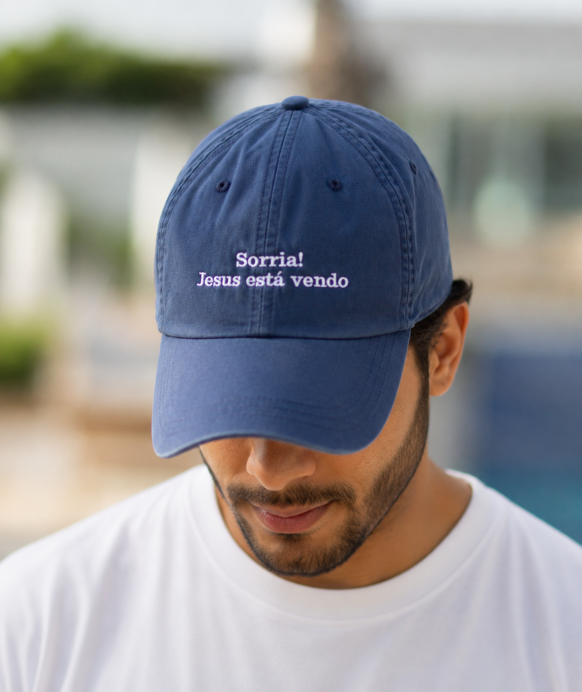 Boné Sorria, Jesus está vendo - Azul Marinho estonado
