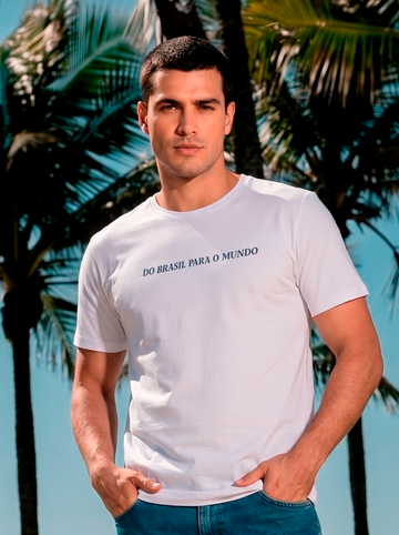 Camiseta Clássica Masculina - Do Brasil para o Mundo OffWhite