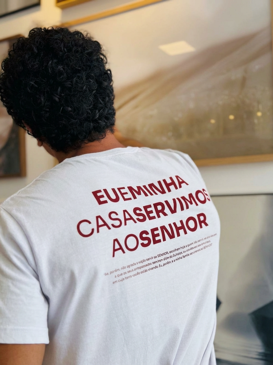 Camiseta Clássica Masculina OffWhite - Eu e minha casa servimos ao senhor
