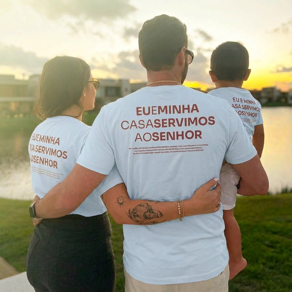 Camiseta Clássica Masculina OffWhite - Eu e minha casa servimos ao senhor