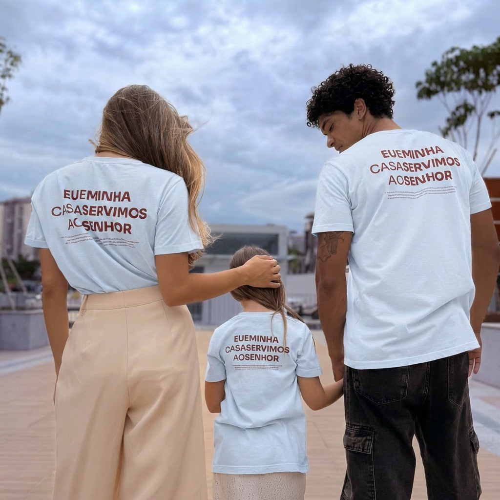 Camiseta Clássica Masculina OffWhite - Eu e minha casa servimos ao senhor