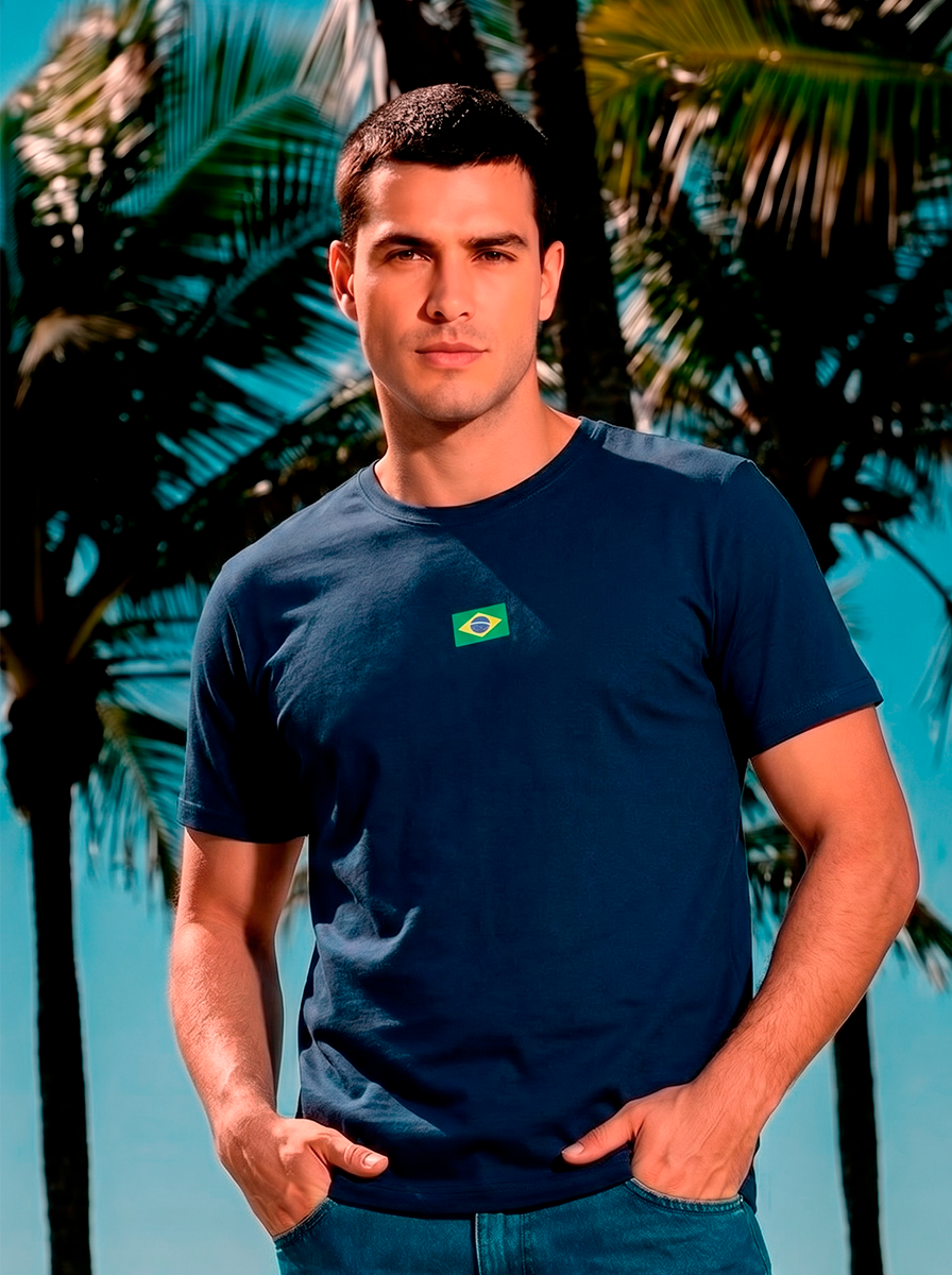 Camiseta Clássica Masculina - Brasil Azul