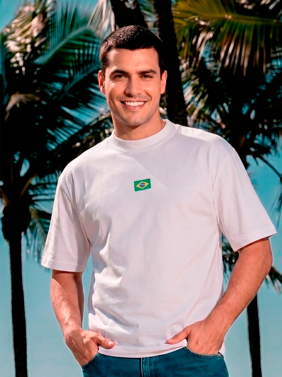Camiseta Oversized Masculina - Brasil Off White