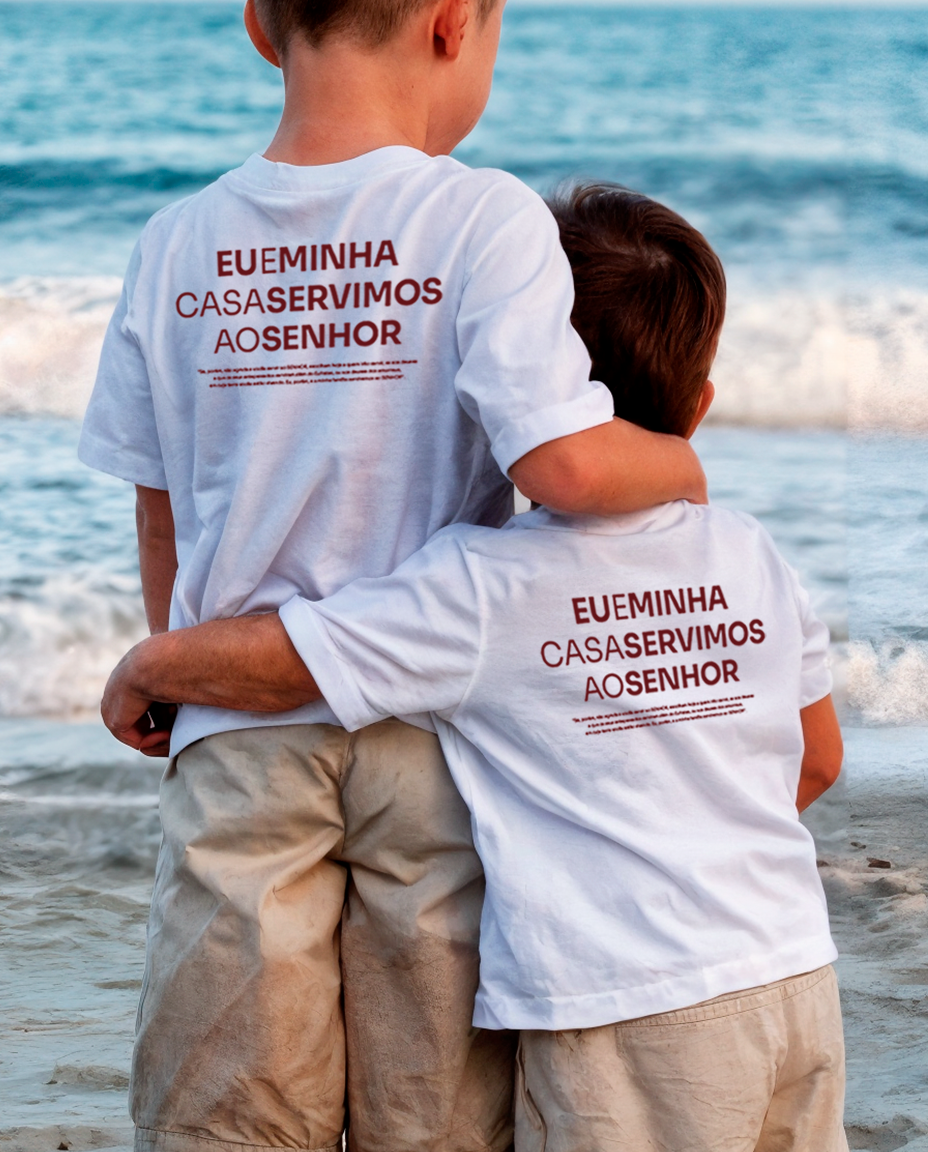 Camiseta Infantil Offwhite - Eu e minha casa servimos ao senhor