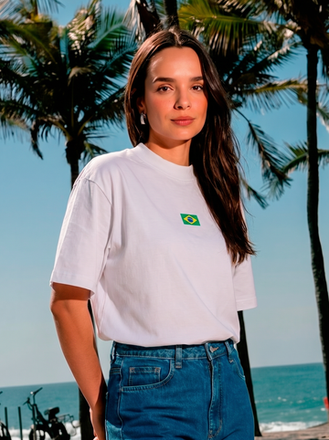 Camiseta Oversized Feminina - Brasil Off White